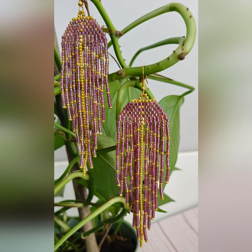 Long multi-colored earrings made of Czech and Japanese beads by hand - Picture 5 of 5